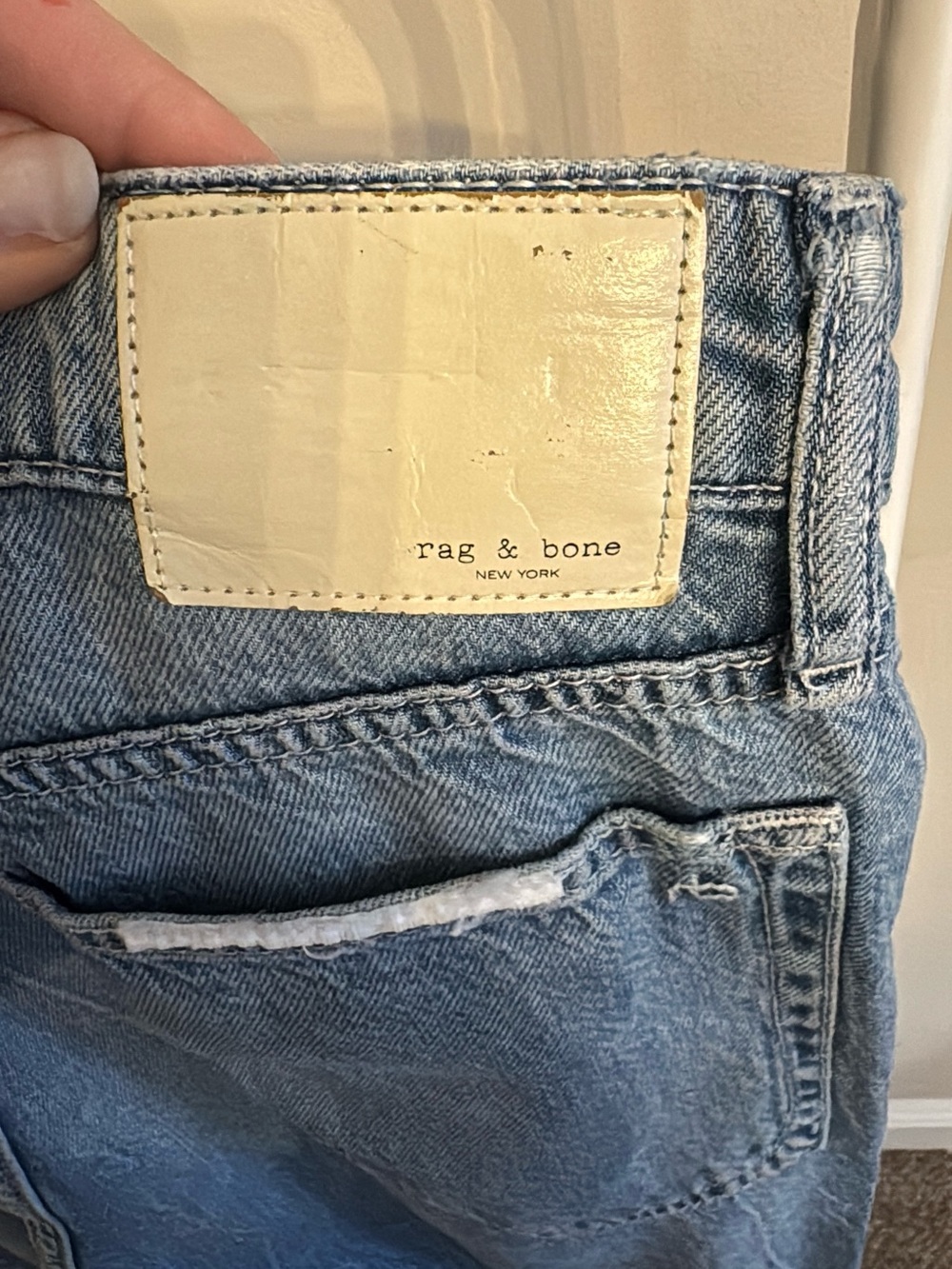 rag & bone light blue denim jeans with leather logo patch - Picture 8 of 14